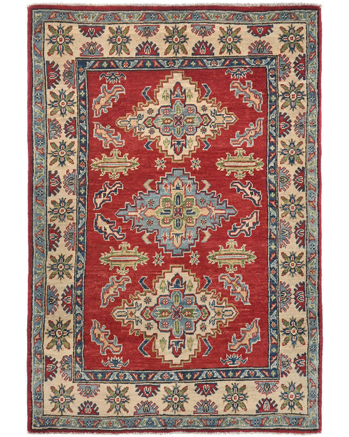 3x5 Red Kuba Afghan Hand Knotted Wool Area Rug